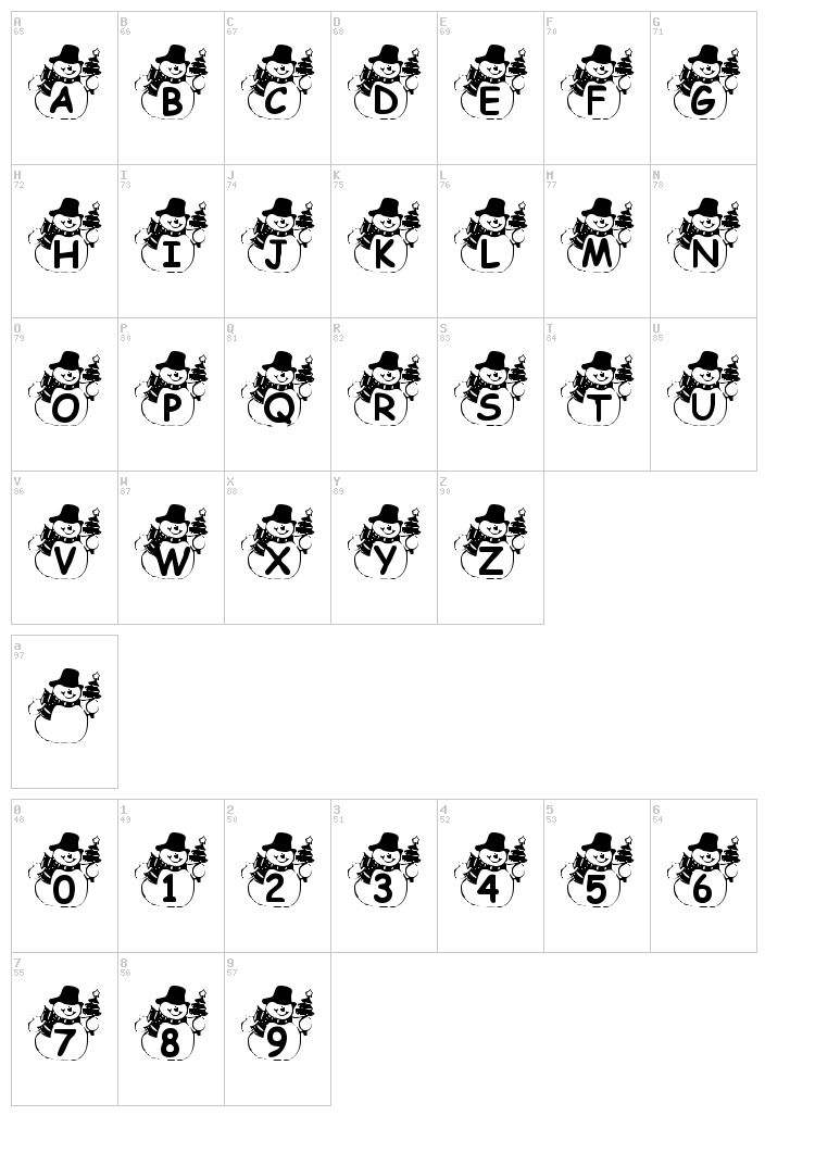Summer's Snowman font map